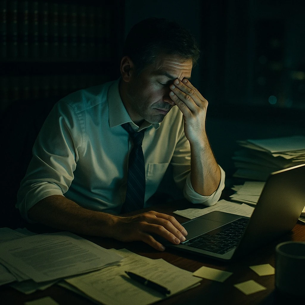 Lawyer working late on marketing