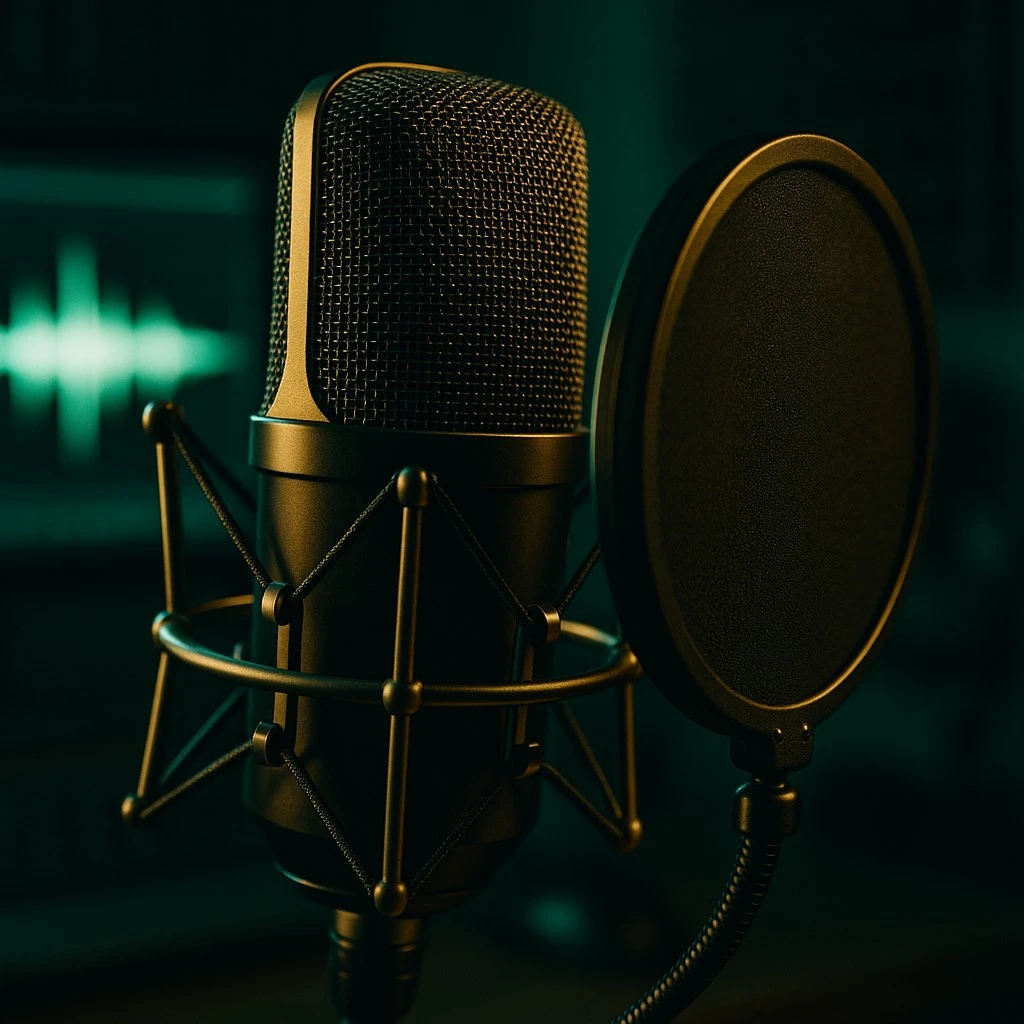 Professional microphone in a recording studio